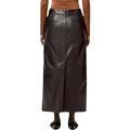 Close-up of brown leather skirt showing texture