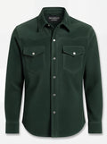 Men's green suede western shirt with pointed western yokes and dual chest flap pockets, Front View. The Liam by Maverick Jacket.