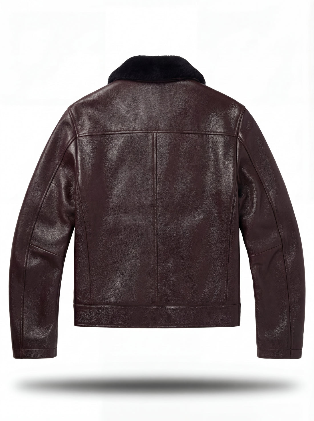 Men's dark brown pebbled leather aviator jacket with black shearling collar and silver zippered chest pocket, Front View. The Vanguard by Maverick Jacket.