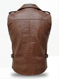 Rear view of black croc-embossed leather biker vest showing textured back paneling and adjustable side waist tabs. The Drake by Maverick Jacket.
