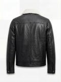 Rear view of Black Leather Jacket showing vertical back seams and adjustable waist tabs. The Corbin by Maverick Jacket.