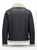 Rear view of Black Shearling B3 Bomber Jacket showing clean back paneling and side waist adjuster buckles. The Ronan by Maverick Jacket.