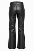 Rear view of black leather flare pants showing rear patch pockets and structured knee paneling. The Bianca by Maverick Jacket.