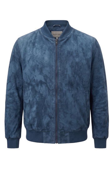 Marbled Indigo Suede Bomber Jacket | Maverick Dax