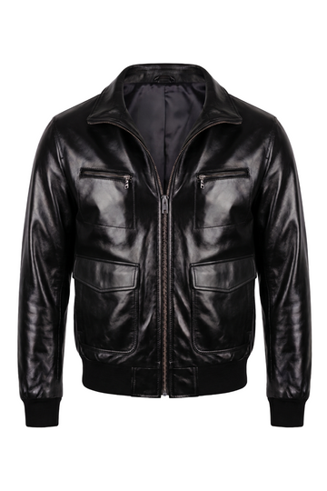 Black Leather Collared Bomber | Maverick Torin