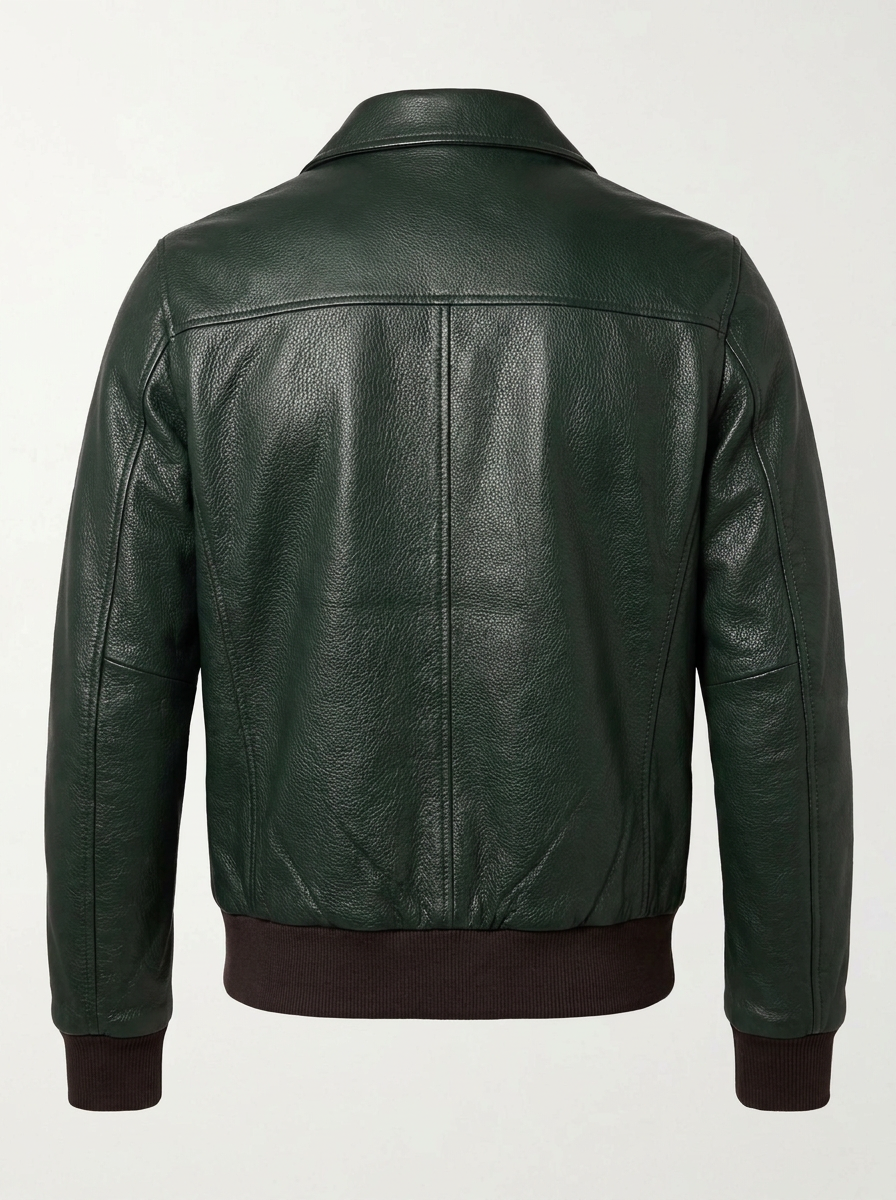 Forest Green Leather Bomber Jacket | Maverick Theron