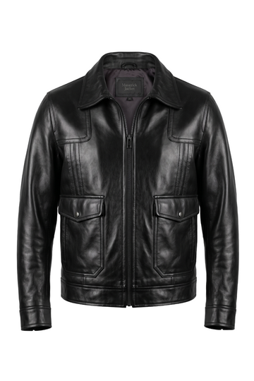 Black Pebbled Leather Field Jacket | Maverick Voss