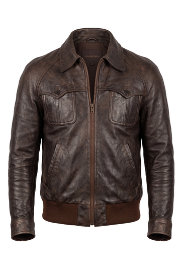 Distressed Brown Leather Bomber | Maverick Vaughn