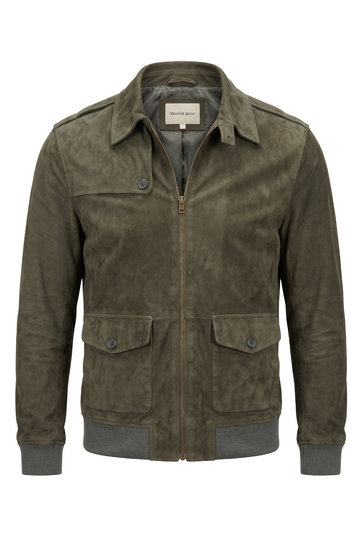 Olive Green Suede Bomber Jacket | Maverick Rhodes