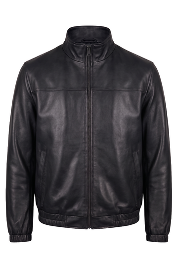 Black Leather Stand-Collar Blouson | Maverick Holt