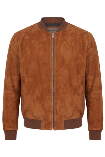 Cognac Suede Bomber Jacket | Maverick Jensen