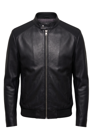 Black Perforated-Shoulder Leather Racer | Maverick Rourke