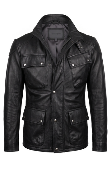 Black Leather Utility Field Jacket | Maverick Maddox