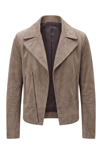 Taupe Suede Asymmetrical Moto Jacket | Maverick Gage