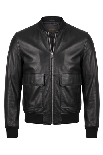 Black Leather Bomber Jacket | Maverick Rhys