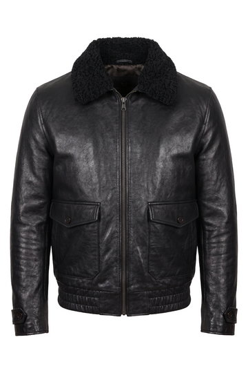 Black Tumbled Leather Shearling Bomber | Maverick Gideon