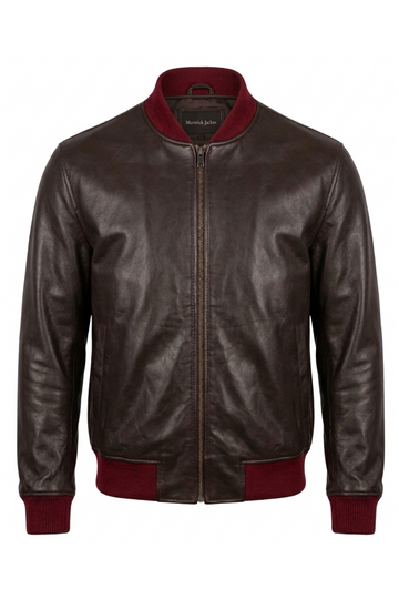 Dark Brown Leather & Burgundy Knit Bomber | Maverick Holden