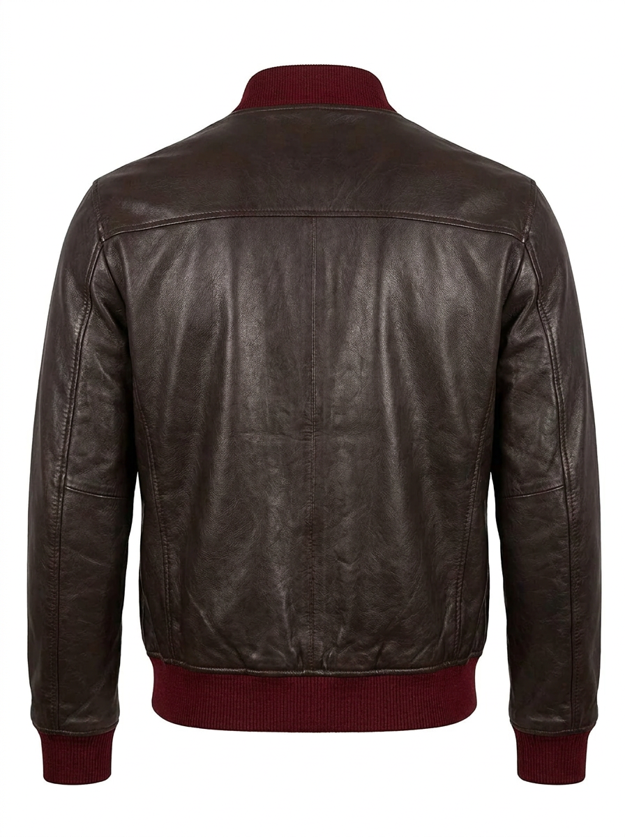 Dark Brown Leather & Burgundy Knit Bomber | Maverick Holden