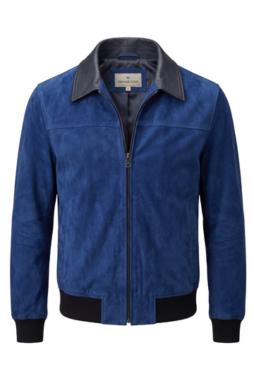 Cobalt Suede & Leather Harrington | Maverick Vance