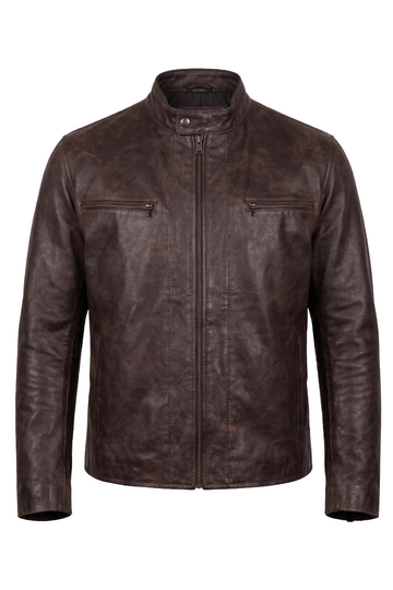 Distressed Brown Leather Cafe Racer | Maverick Bronson