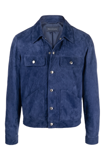 Navy Suede Trucker Jacket | Maverick Winslow