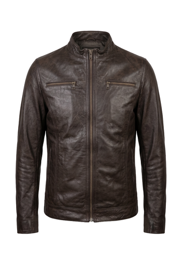Antiqued Brown Leather Cafe Racer | Maverick Brecken
