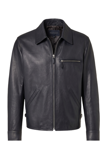Midnight Navy Pebble Leather Blouson | Maverick Carver