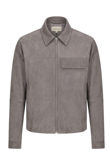 Ash Grey Suede Zip Blouson | Maverick Vaughn