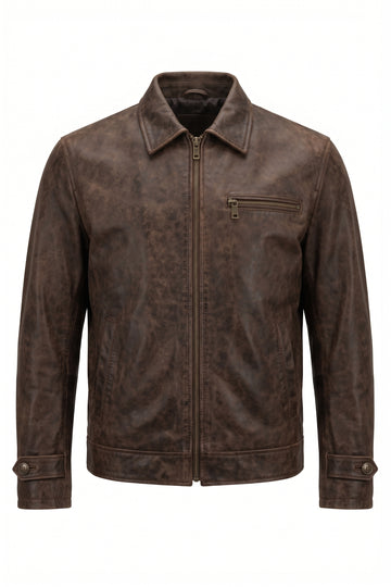 Distressed Brown Leather Zip Blouson | Maverick Conroy