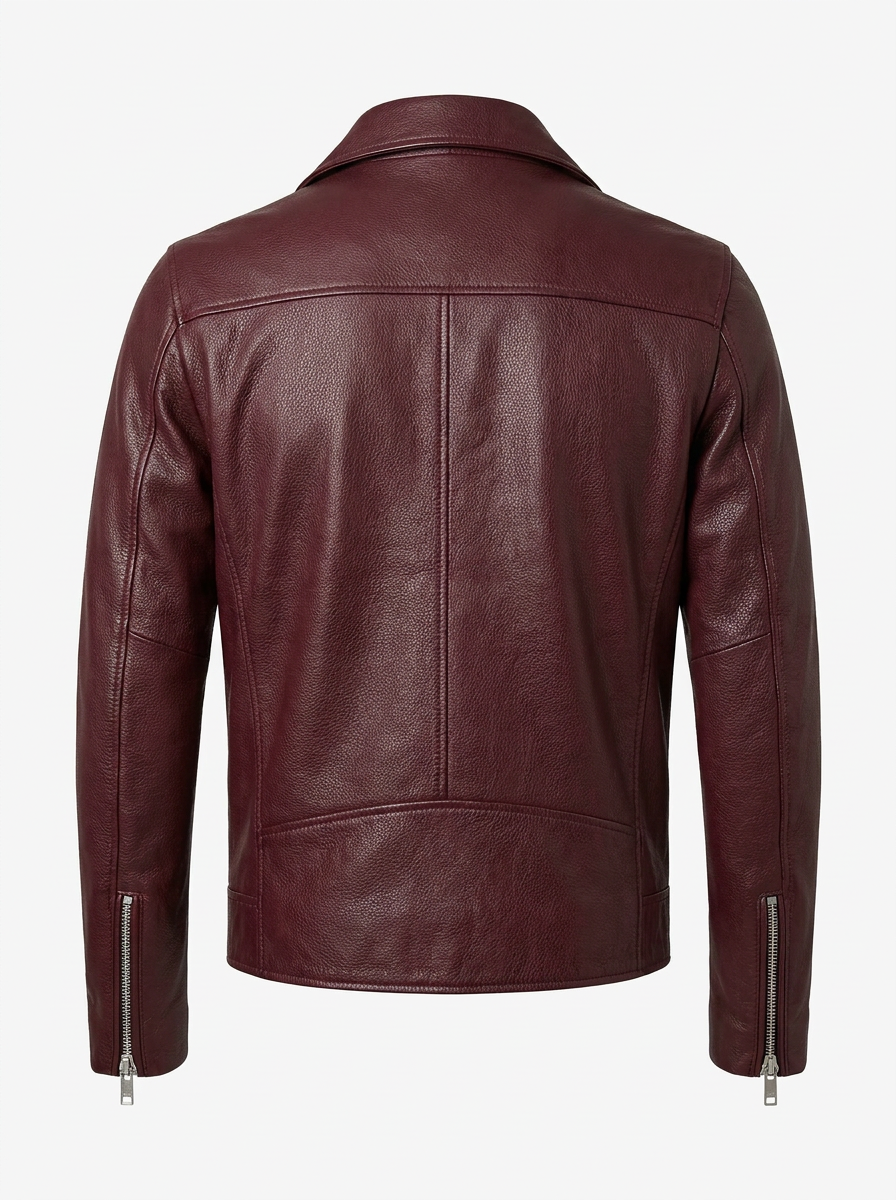 Oxblood Pebbled Leather Moto Jacket | Maverick Langdon