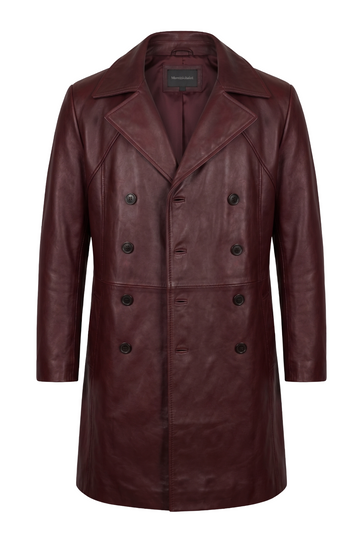 Oxblood Leather Double-Breasted Overcoat | Maverick Hawthorne