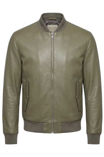 Olive Green Leather Bomber | Maverick Kenton