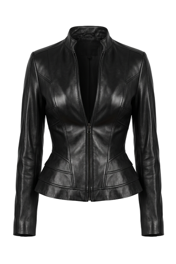Black Leather Peplum Jacket | Maverick Karys