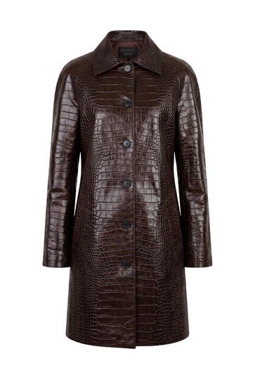 Brown Croc-Embossed Leather Overcoat | Maverick Vesper