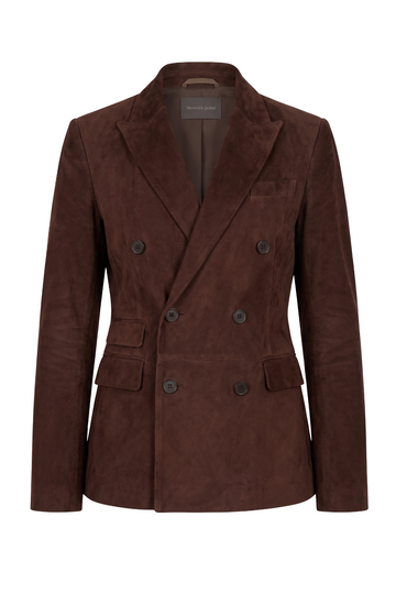 Chocolate Suede Double-Breasted Blazer | Maverick Caldwell