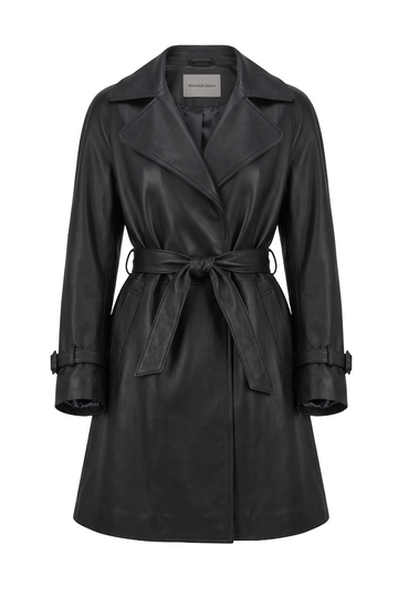 Black Leather Wrap Trench Coat | Maverick Marlowe