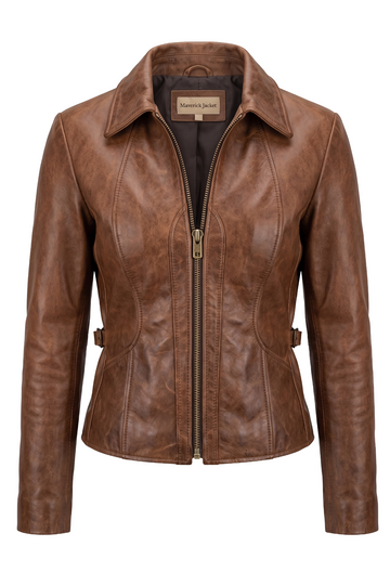Antiqued Brown Leather Zip Jacket | Maverick Sutton