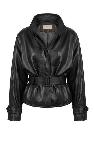 Black Belted Leather Blouson | Maverick Keva