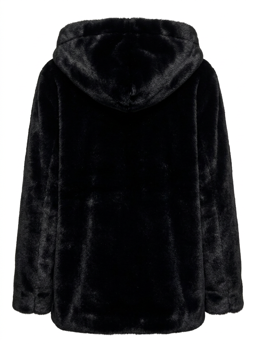 Black Faux Fur Hooded Coat | Maverick Zola