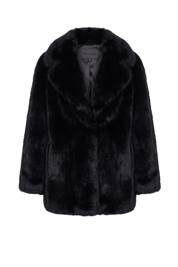 Black Faux Fur Lapel Coat | Maverick Thalia