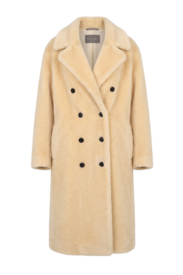 Sand Faux Shearling Double-Breasted Coat | Maverick Valera