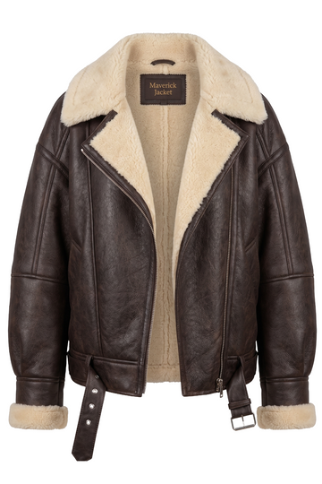 Dark Brown Shearling Aviator Jacket | Maverick Taryn