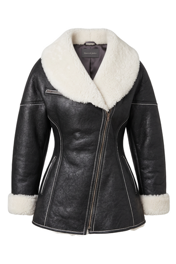 Distressed Black Shearling Coat | Maverick Daria