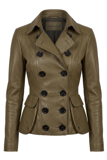 Olive Green Leather Double-Breasted Peplum | Maverick Caliber
