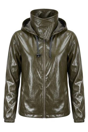 Glazed Olive Leather Hooded Windbreaker | Maverick Torrent