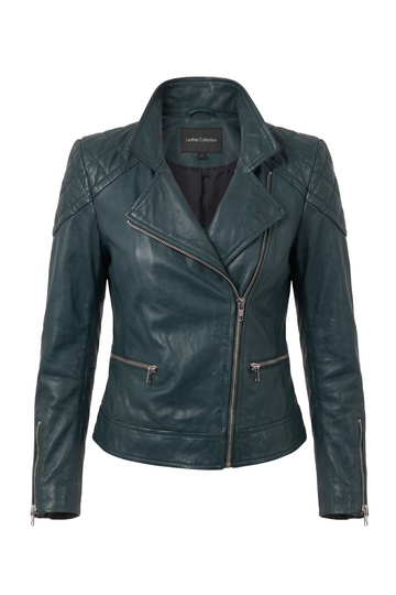 Dark Teal Quilted Leather Moto | Maverick Lancer