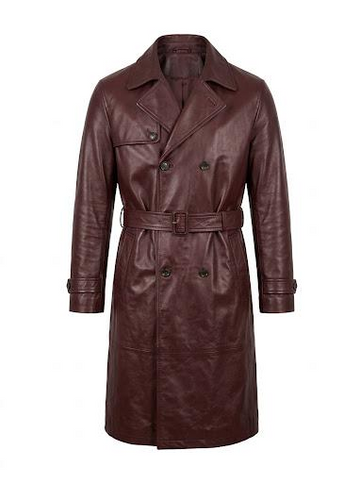 Deep Burgundy Leather Long Trench Coat | Maverick Alaric