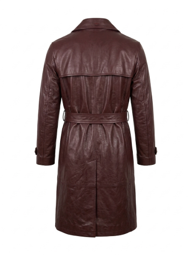 Deep Burgundy Leather Long Trench Coat | Maverick Alaric