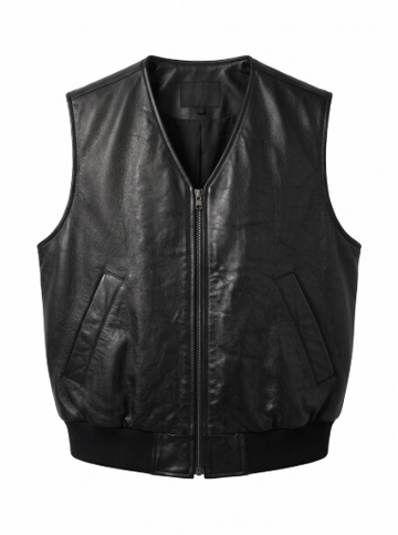 Black V-Neck Leather Vest | Maverick Braxton