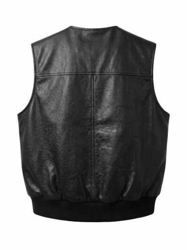 Black V-Neck Leather Vest | Maverick Braxton